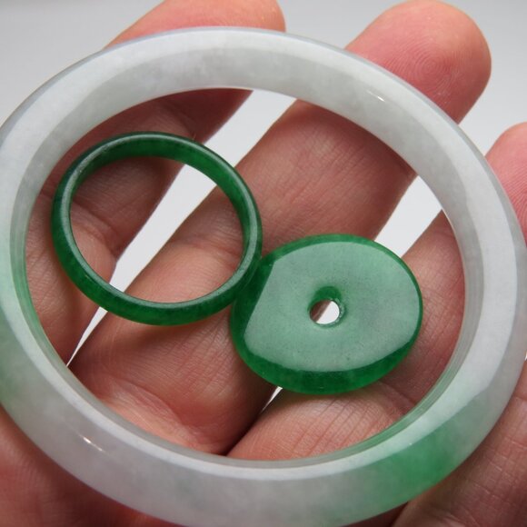 "Natural Jade bangle +   REE Jade Ring & Jade Donut 50mm " - Picture 2 of 3